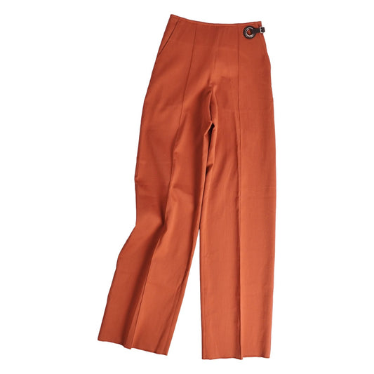 Hermes Pants Long Wide Cotton Brown 32