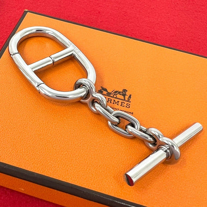 Hermes Chaine D'ancre Key Ring Logo Stamp Metal Key Holder Silver