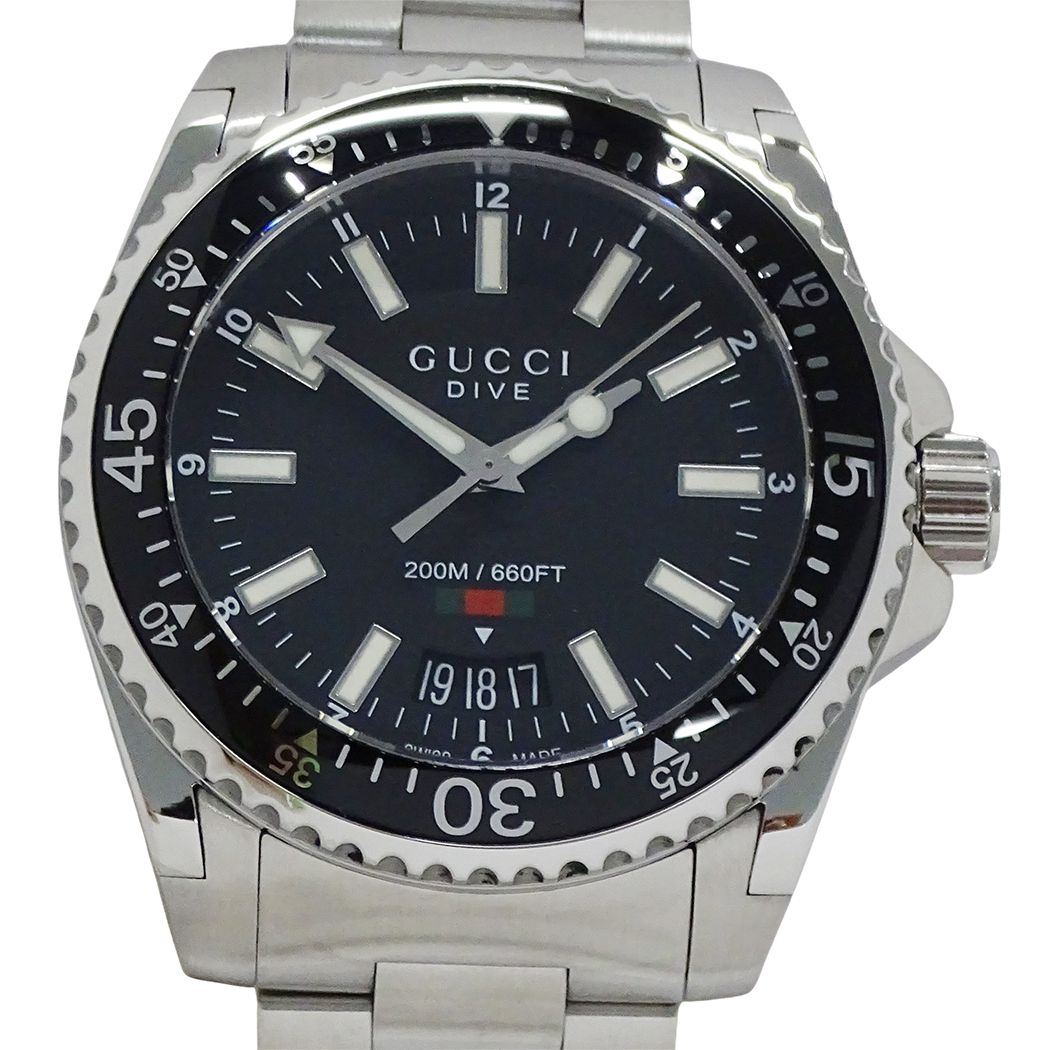 Gucci Clock Dive Date Quartz Stainless SS 136.3 Silver Black Watch — view 2