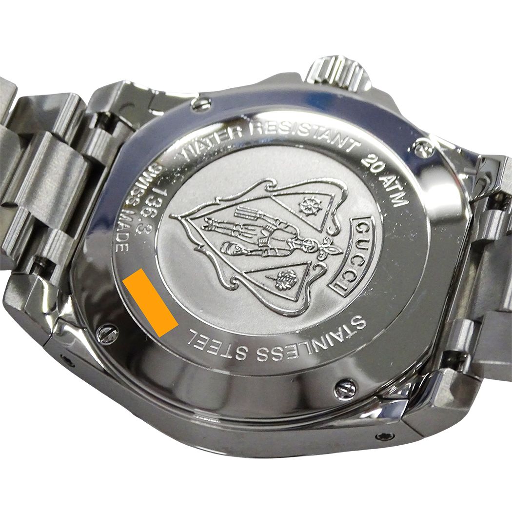 Gucci Clock Dive Date Quartz Stainless SS 136.3 Silver Black Watch — view 7