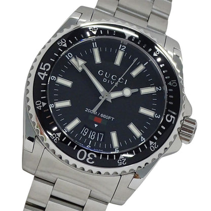 Gucci Clock Dive Date Quartz Stainless SS 136.3 Silver Black Watch
