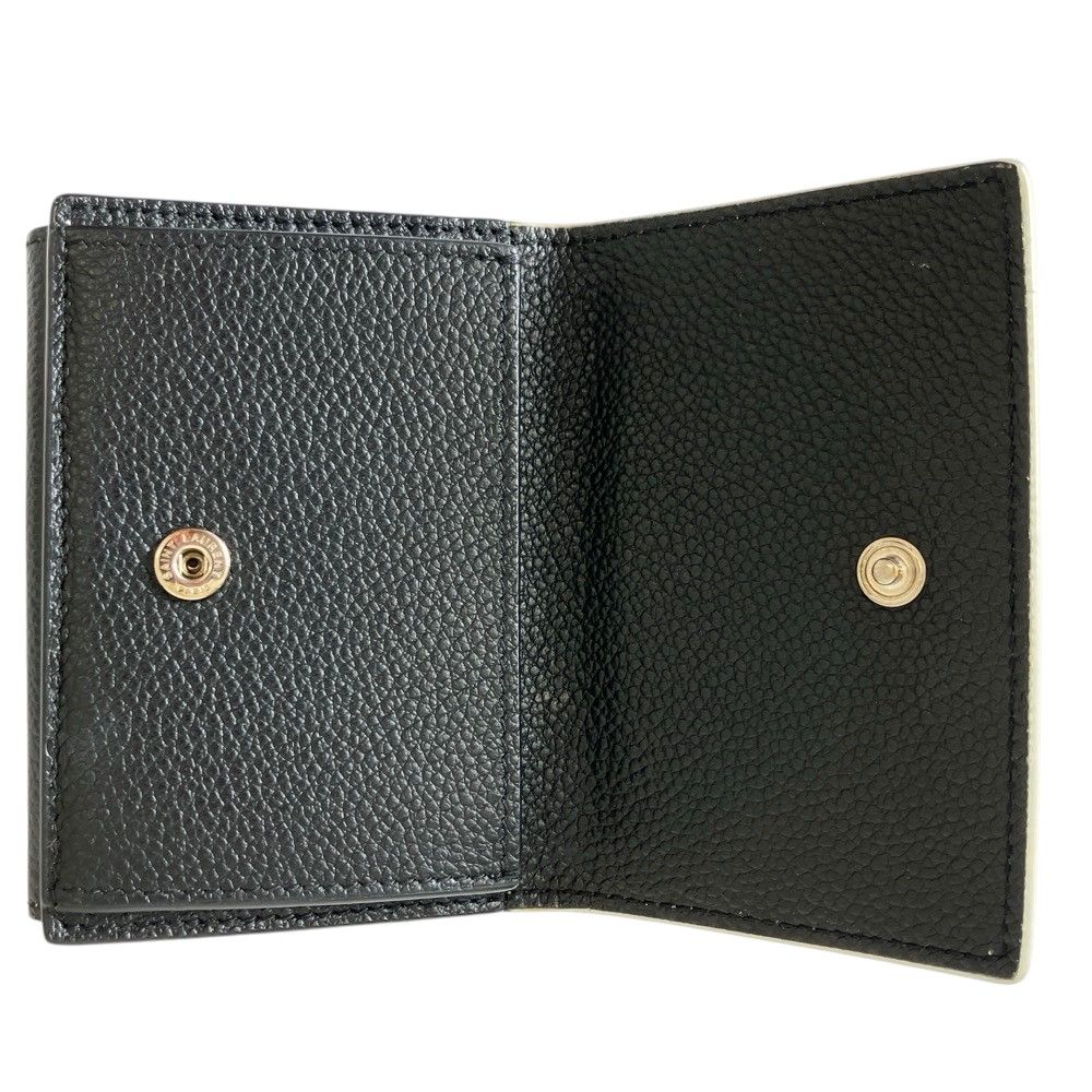 Saint Laurent Paris Leather Compact Tiny Wallet Bicolor White Black — view 6