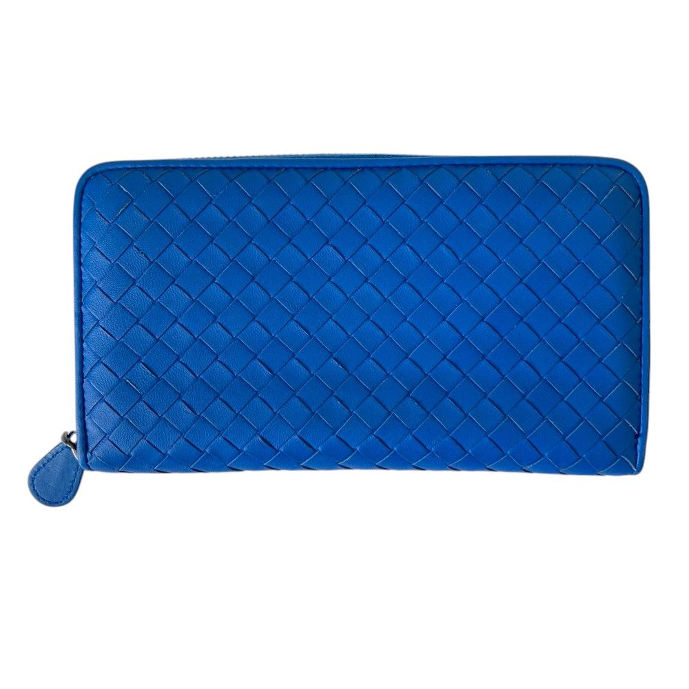 Bottega Veneta Intrecciato Leather Zip Around Wallet Blue