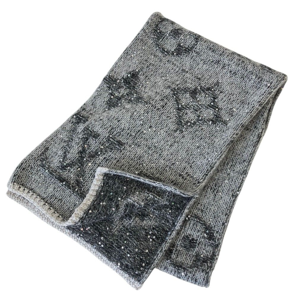Louis Vuitton Monogram Sequin Mohair Knit Scarf Gray Sweater