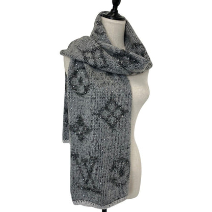 Louis Vuitton Monogram Sequin Mohair Knit Scarf Gray Sweater — view 4