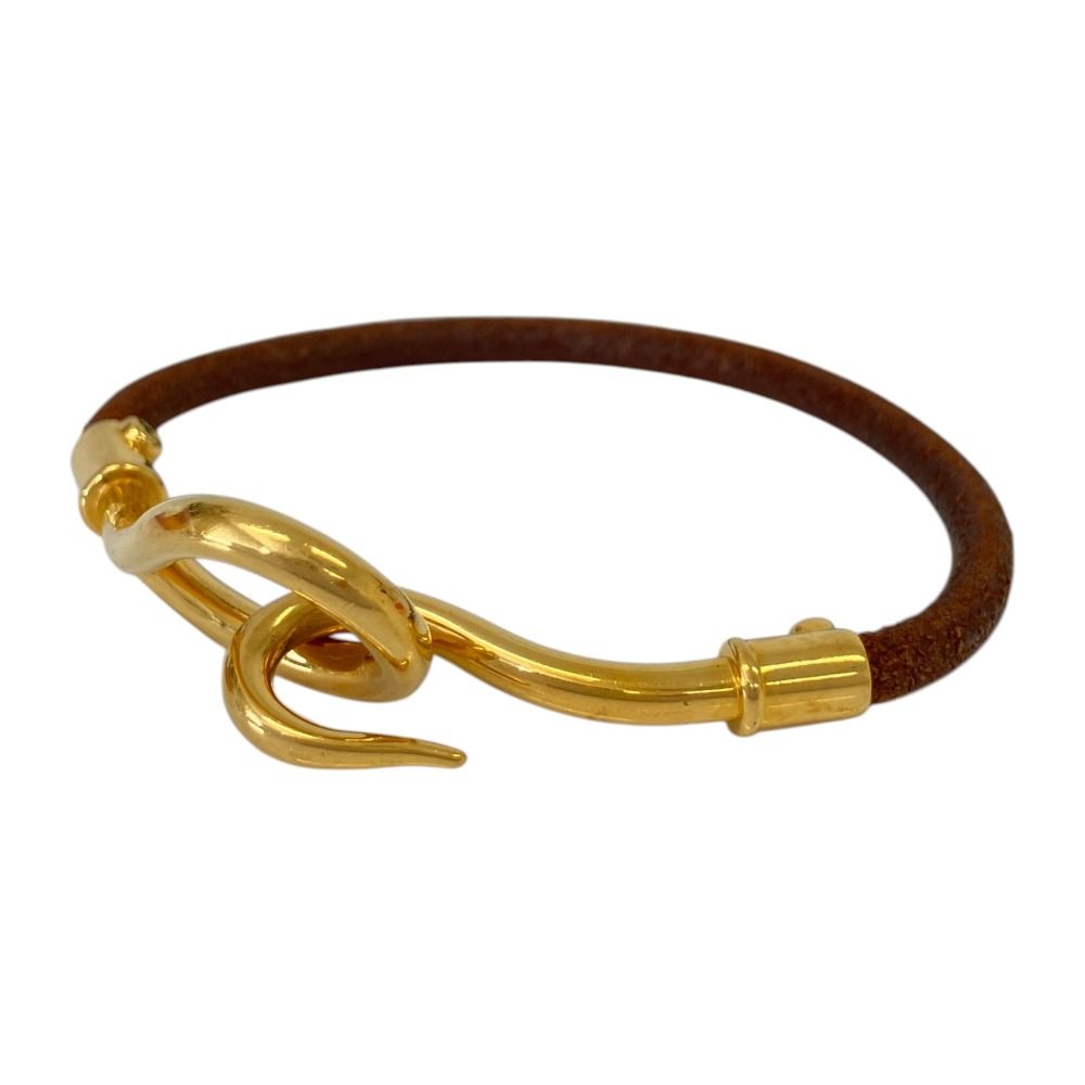 Hermes Jumbo Leather Bracelet Brown Gold Colored