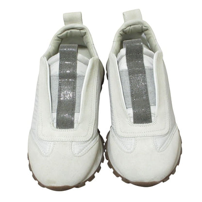 Brunello Cucinelli Running Sneakers with Precious Details Light Gray — view 5