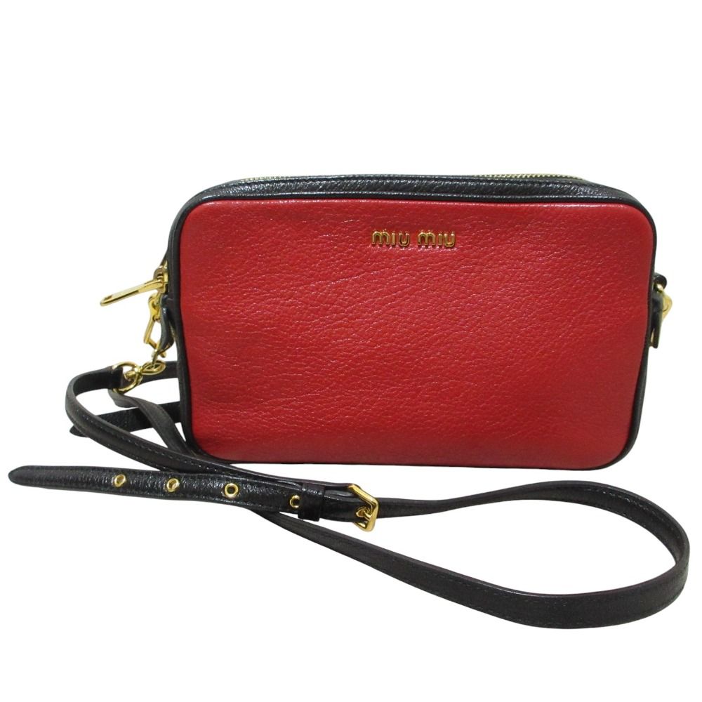 Miu Miu Madras Leather Crossbody Shoulder Bag Red Black