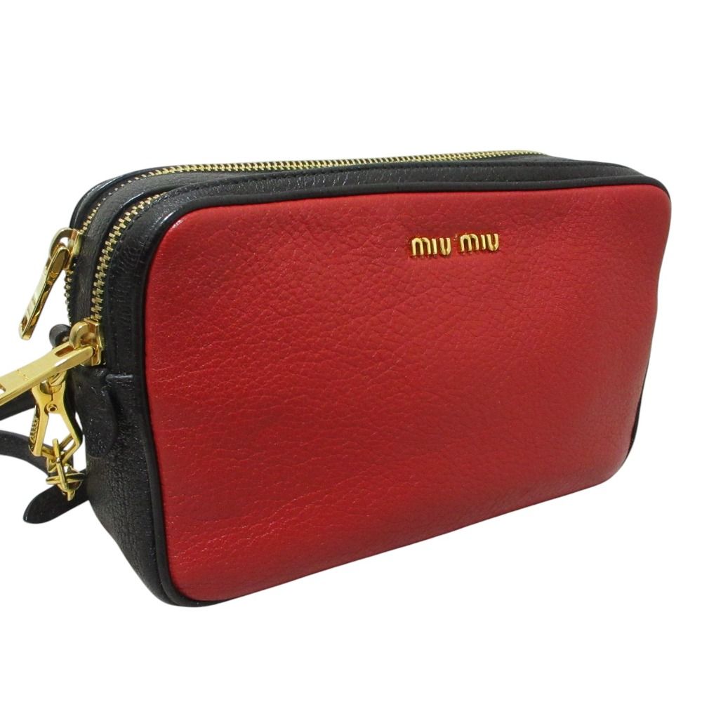 Miu Miu Madras Leather Crossbody Shoulder Bag Red Black — view 5
