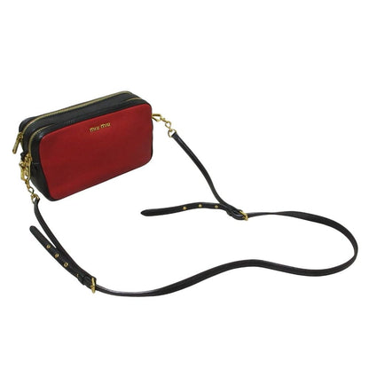 Miu Miu Madras Leather Crossbody Shoulder Bag Red Black — view 6