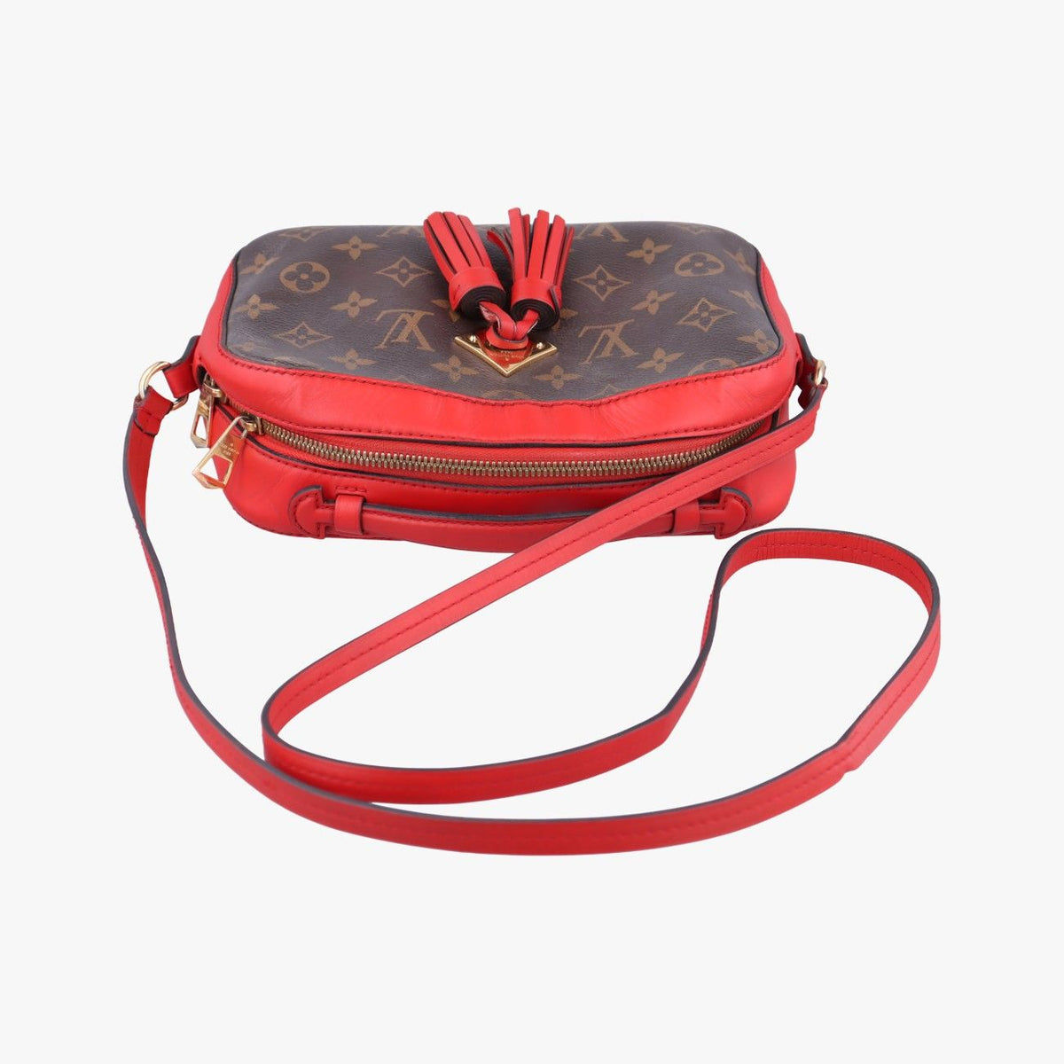 Louis Vuitton Saintonge Monogram Brown Coquelicot Canvas Calfskin — view 8