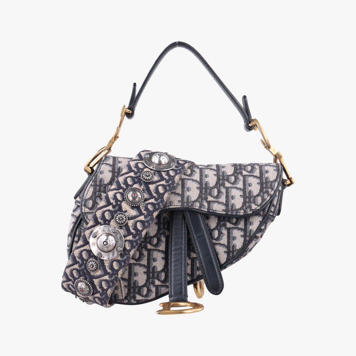 Dior Saddle Navy Jacquard Leather Shoulder Bag