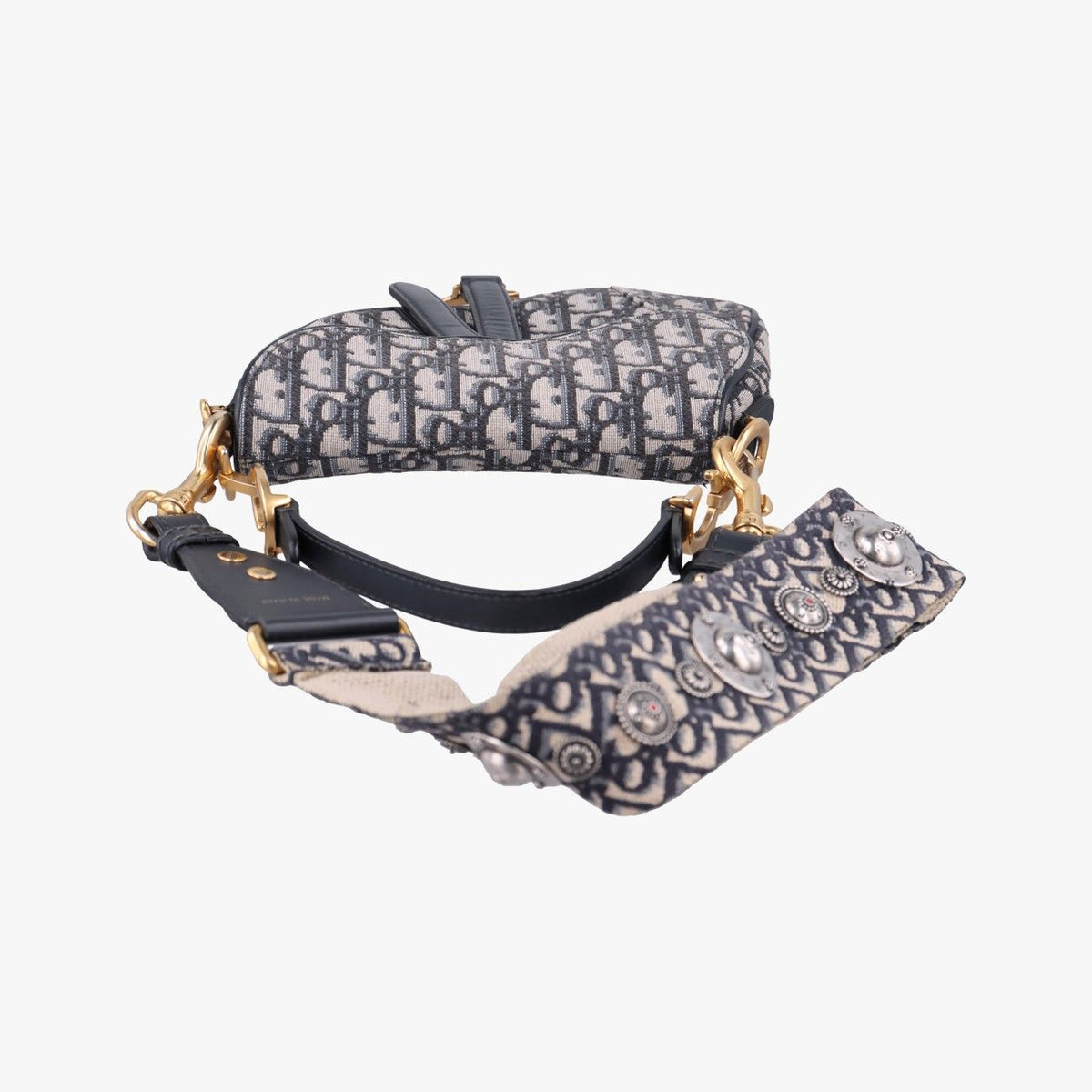Dior Saddle Navy Jacquard Leather Shoulder Bag — view 8