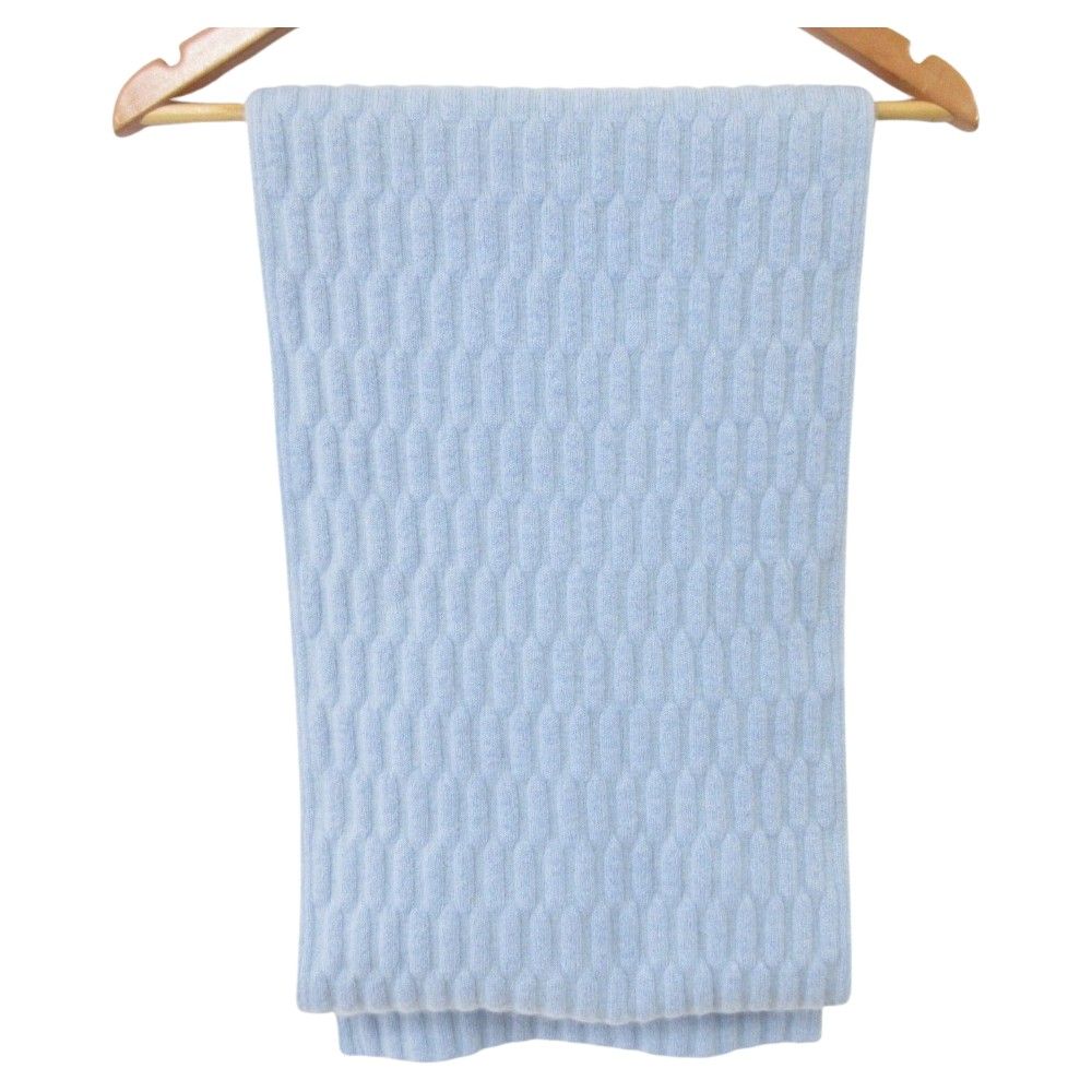 Hermes Cashmere Silk Blend Cable Knit Scarf Light Blue Sweater — view 2