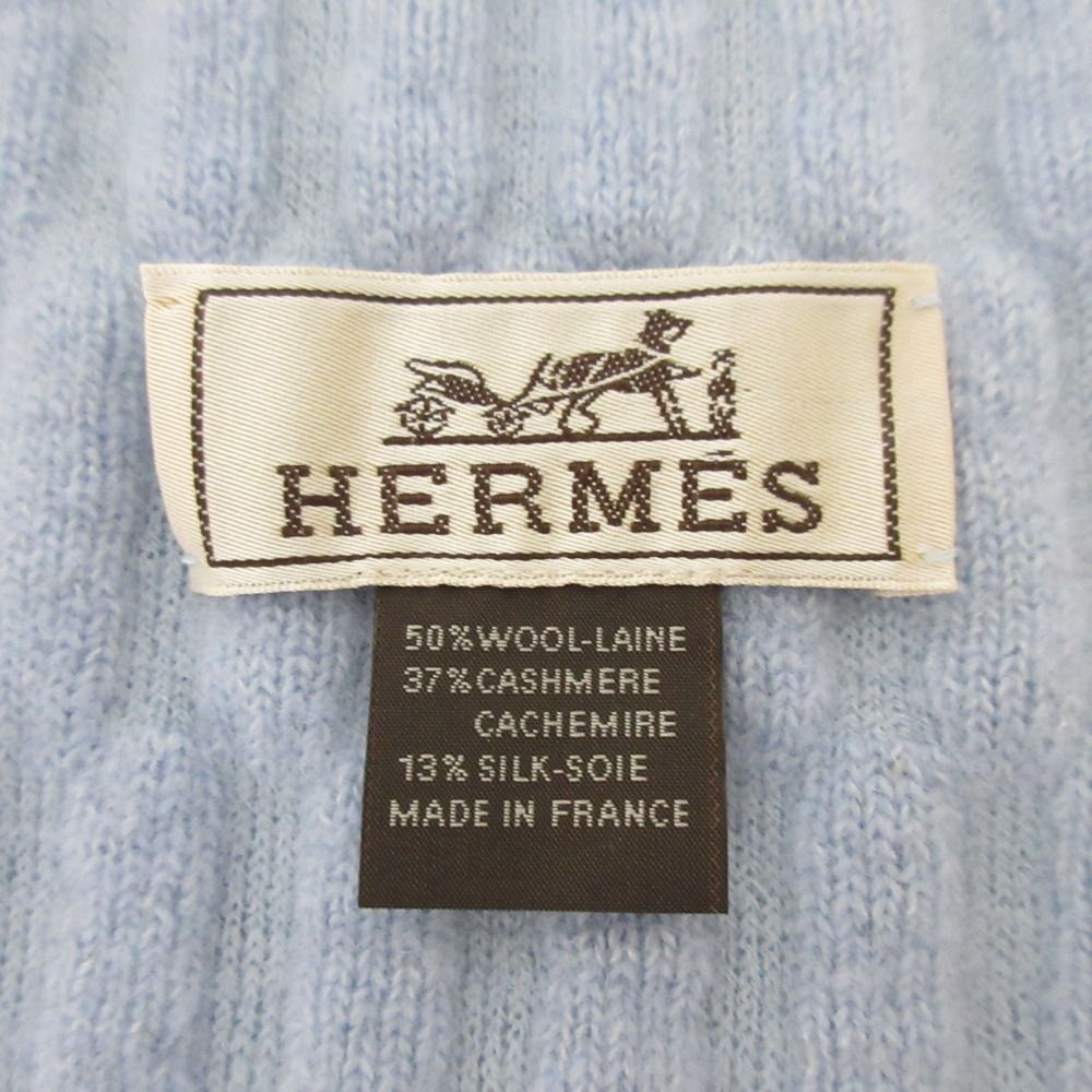 Hermes Cashmere Silk Blend Cable Knit Scarf Light Blue Sweater — view 4