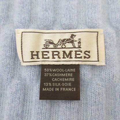 Hermes Cashmere Silk Blend Cable Knit Scarf Light Blue Sweater — view 4