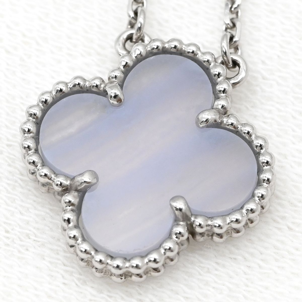 Van Cleef & Arpels Necklace Vintage Alhambra Blue Gray White Gold 18k Chalcedony — view 8