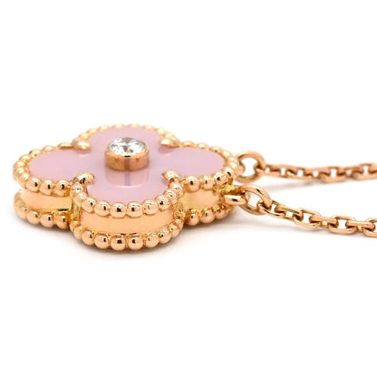 Van Cleef & Arpels Necklace Vintage Alhambra Pink Rose Gold Sable Diamond — view 3