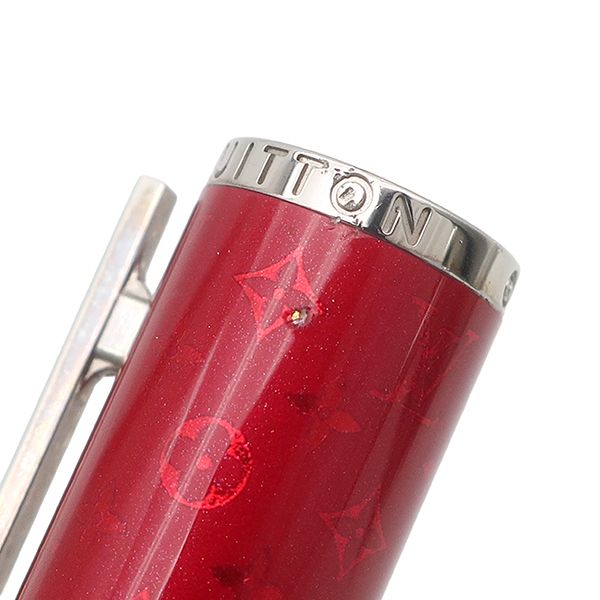 Louis Vuitton Ballpoint Pen Jet Rack Monogram Pattern Metal Red Silver Twist — view 5