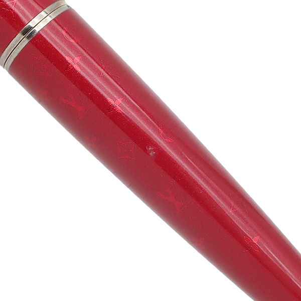 Louis Vuitton Ballpoint Pen Jet Rack Monogram Pattern Metal Red Silver Twist — view 4