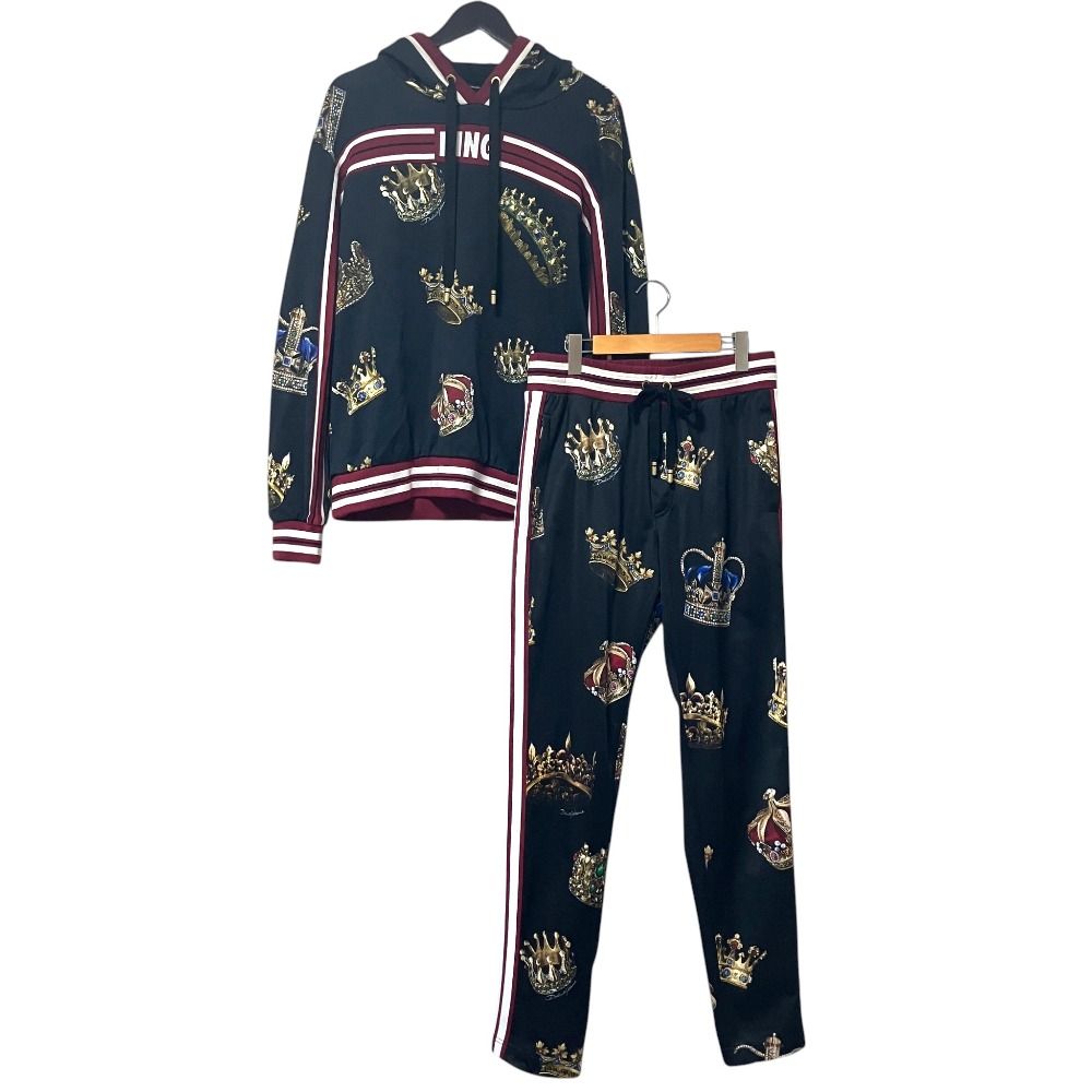 Dolce & Gabbana Crown Print Hoodie Trackpants Set Black