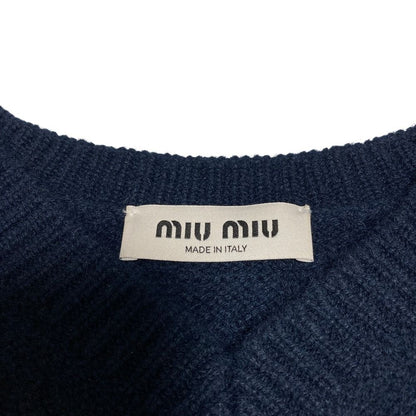 Miu Miu Back Logo Embroidery Cable Knit Cashmere Sweater Navy Autumn Winter 36 — view 7