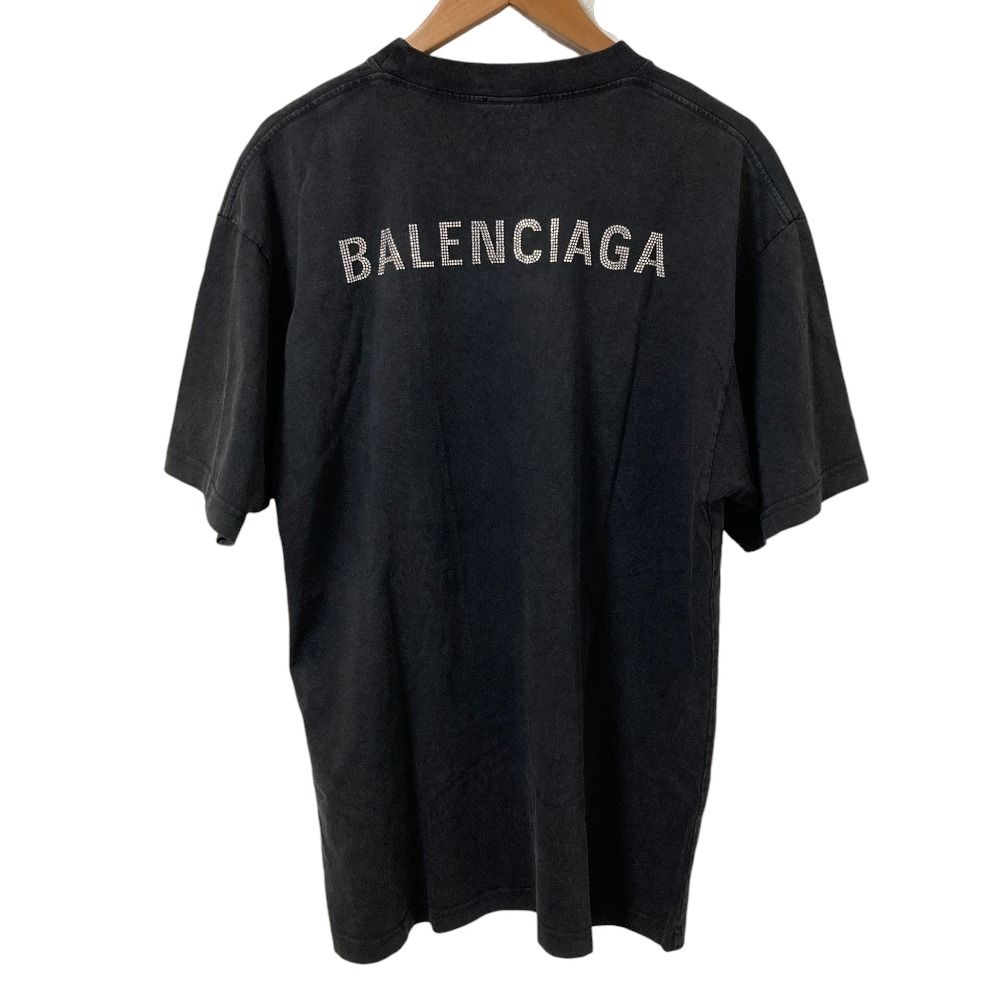 Balenciaga Back Logo Rhinestone Short Sleeve Fade T-Shirt XXS Black Spring