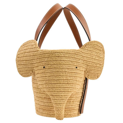 Loewe Elephant Basket Small Raffia & Calfskin Tote Bag Natural Brown — view 3