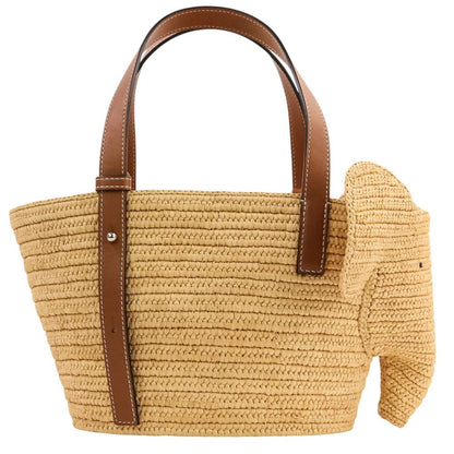 Loewe Elephant Basket Small Raffia & Calfskin Tote Bag Natural Brown — view 2