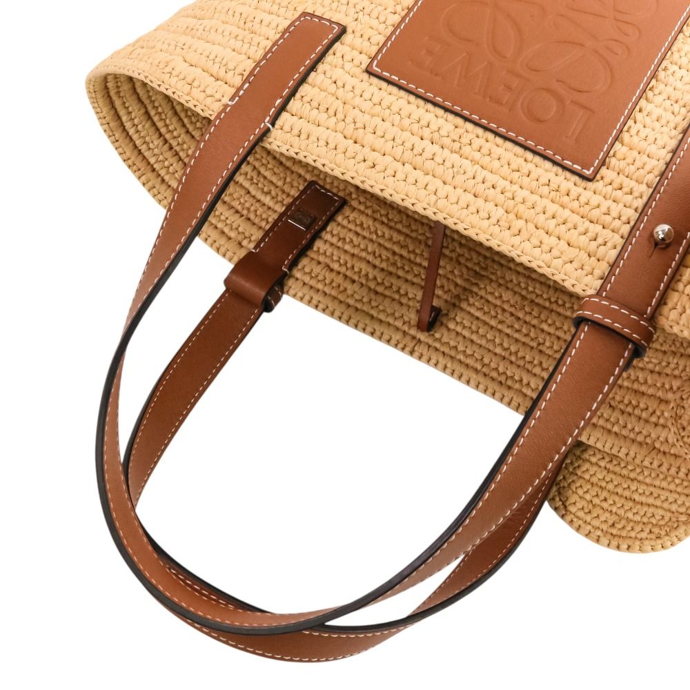 Loewe Elephant Basket Small Raffia & Calfskin Tote Bag Natural Brown — view 6