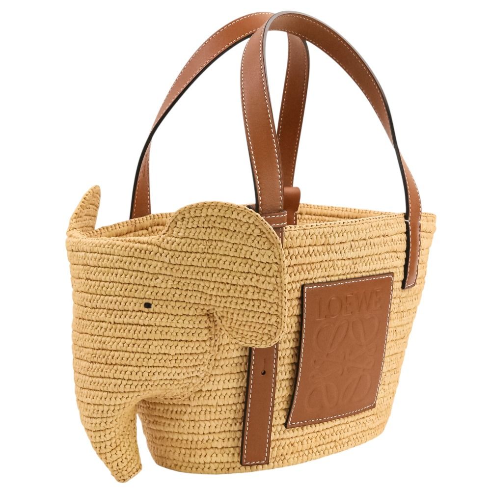Loewe Elephant Basket Small Raffia & Calfskin Tote Bag Natural Brown — view 7
