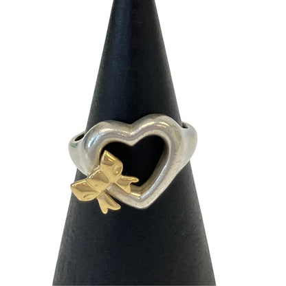 Tiffany & Co Heart Ribbon 925 750 Combination Ring Silver Gold — view 2