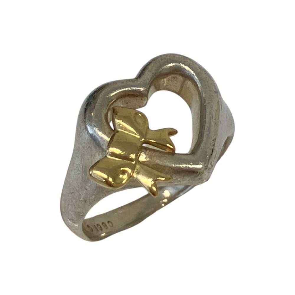 Tiffany & Co Heart Ribbon 925 750 Combination Ring Silver Gold