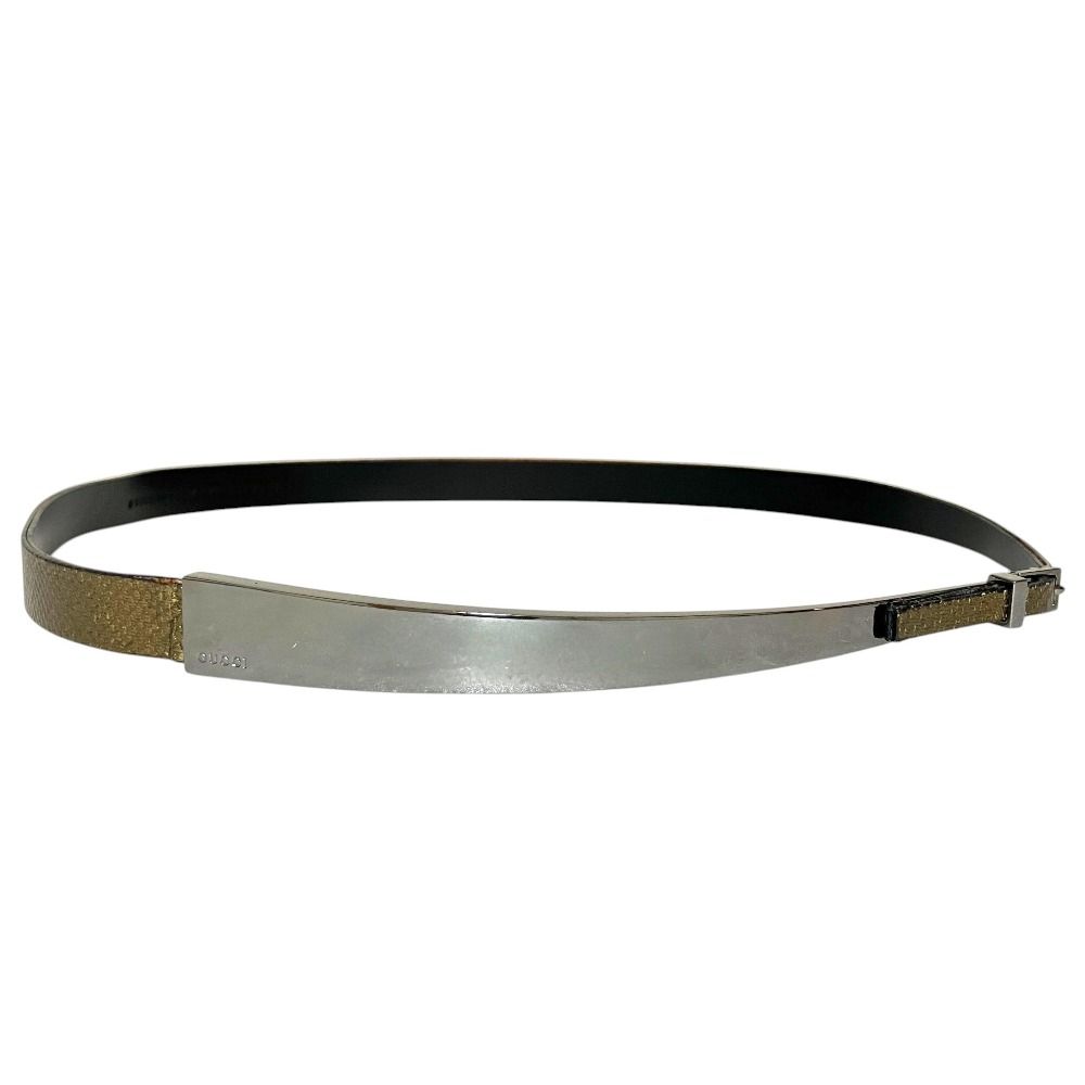Gucci Logo Plate Leather Belt Gold Colored