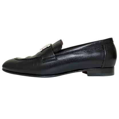 Hermes Paris H Logo Buckle Moccasins Leather Loafers Shoes Black — view 2