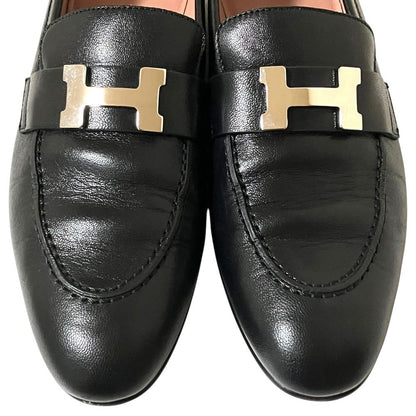 Hermes Paris H Logo Buckle Moccasins Leather Loafers Shoes Black — view 5