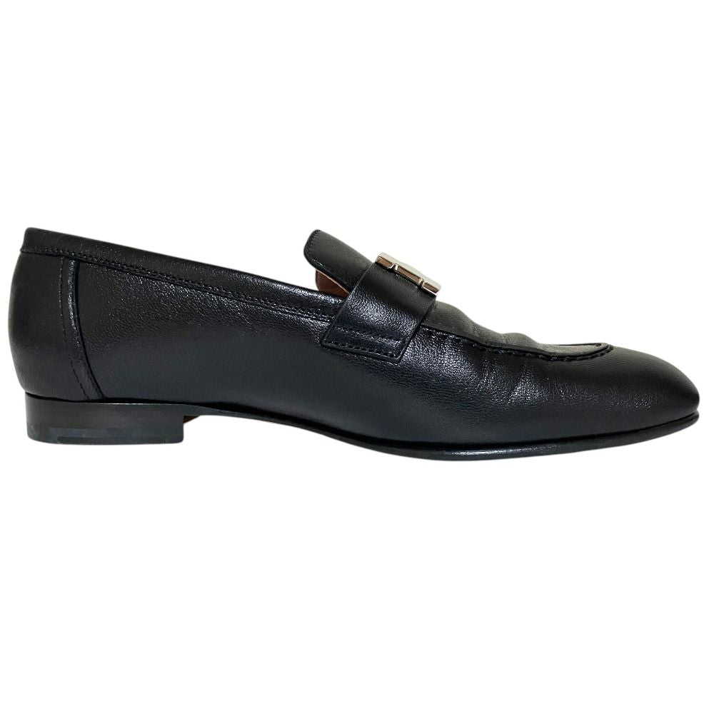 Hermes Paris H Logo Buckle Moccasins Leather Loafers Shoes Black — view 3