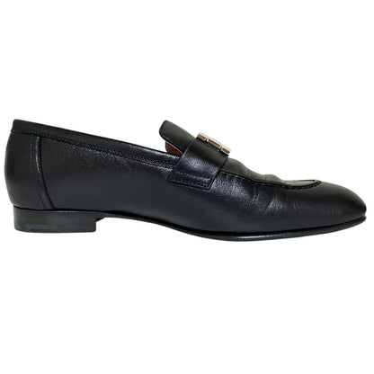 Hermes Paris H Logo Buckle Moccasins Leather Loafers Shoes Black — view 3