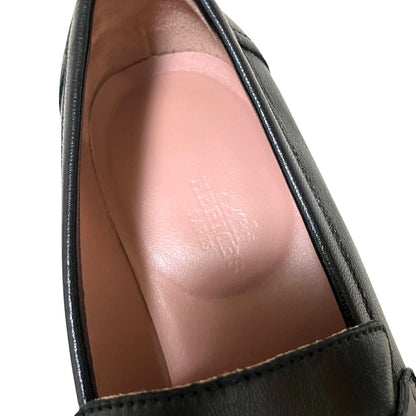 Hermes Paris H Logo Buckle Moccasins Leather Loafers Shoes Black — view 7