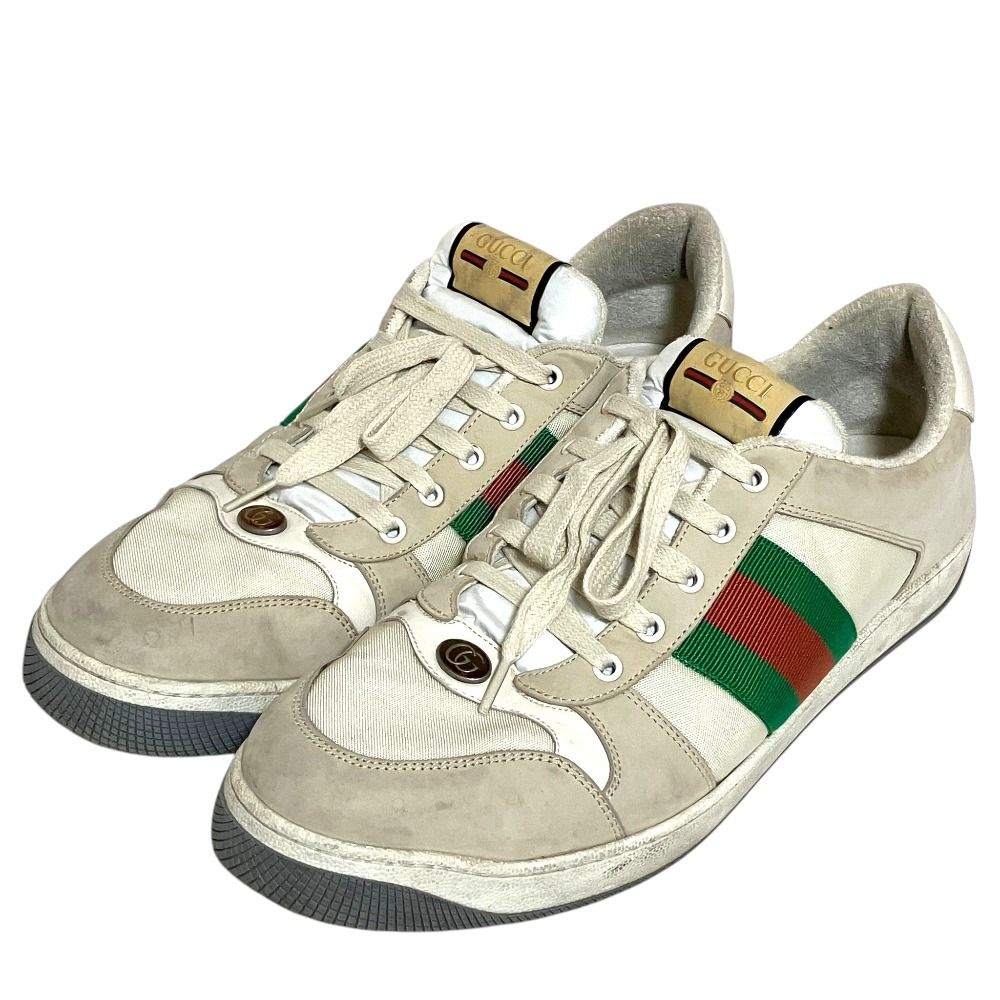 Gucci Web Line Sherry Screener Low Cut Leather Sneakers 14 33 White Beige
