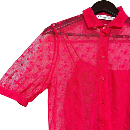 Dior Short Sleeve Sheer Heart Lace Blouse Shirt Pink Spring Summer — view 3
