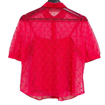 Dior Short Sleeve Sheer Heart Lace Blouse Shirt Pink Spring Summer — view 2