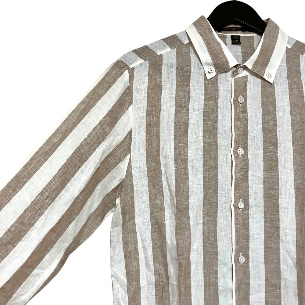 Louis Vuitton Linen Striped Long Sleeve Button Down Shirt Beige Off White S — view 3