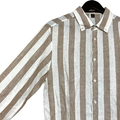 Louis Vuitton Linen Striped Long Sleeve Button Down Shirt Beige Off White S — view 3