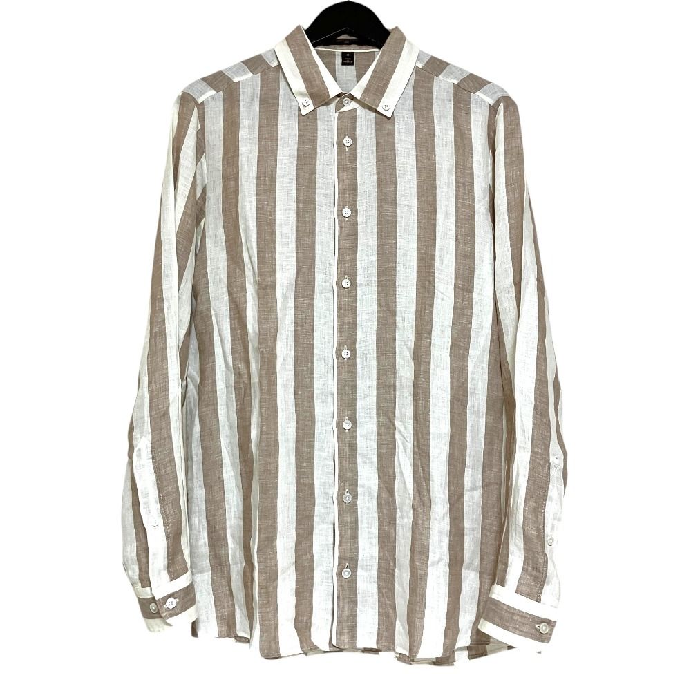 Louis Vuitton Linen Striped Long Sleeve Button Down Shirt Beige Off White S