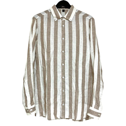 Louis Vuitton Linen Striped Long Sleeve Button Down Shirt Beige Off White S