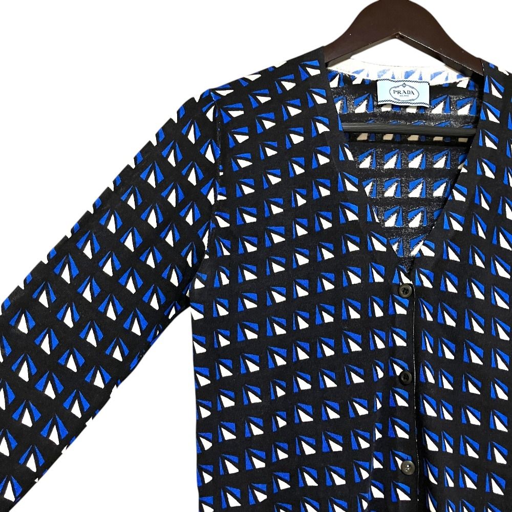 Prada Geometric Knit Cardigan Black Blue White — view 3