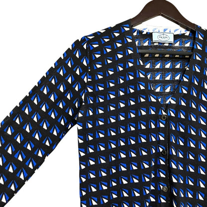Prada Geometric Knit Cardigan Black Blue White — view 3