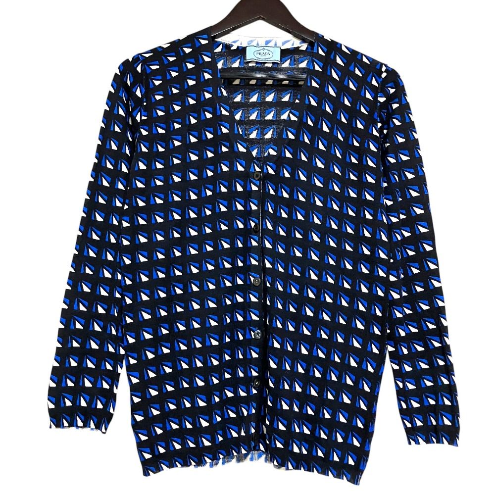 Prada Geometric Knit Cardigan Black Blue White