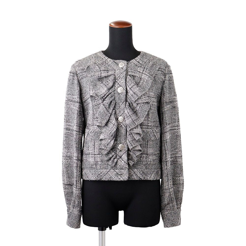 Chanel Jacket Coco Buttons Collarless Frills Tweed Outer